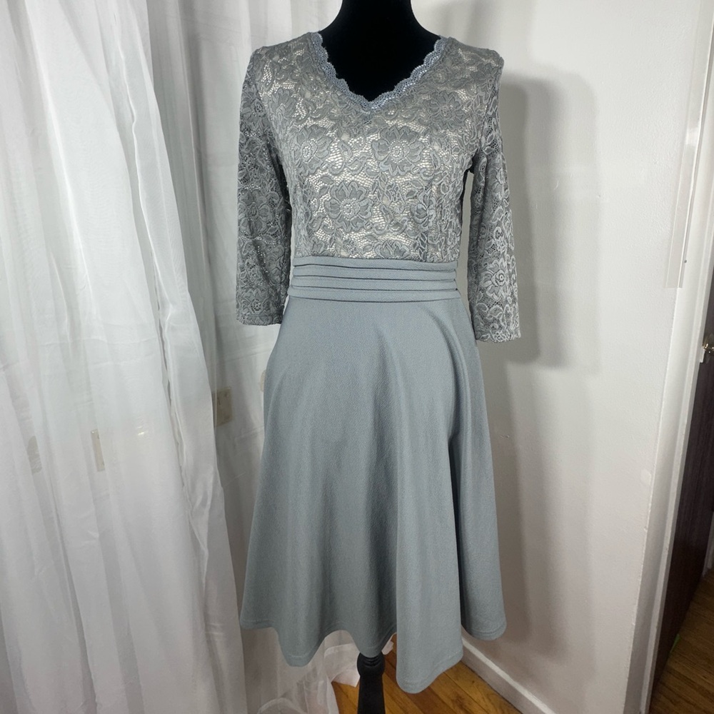 Elegant Gray Lace Dress
